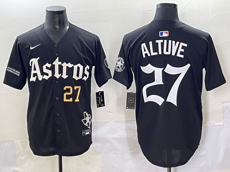 Men 2025 Houston Astros 27 Altuve Black Five generations Joint Name Nike MLB Jersey style 5